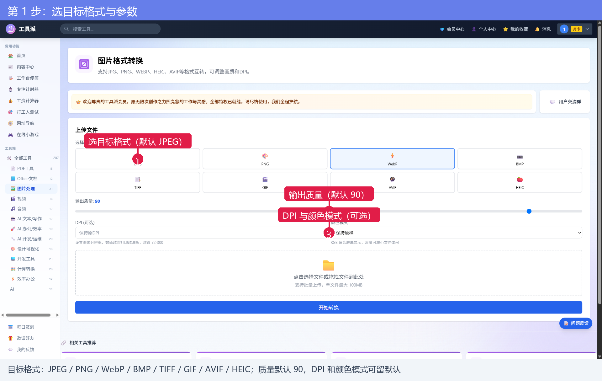第1步：选目标格式与参数