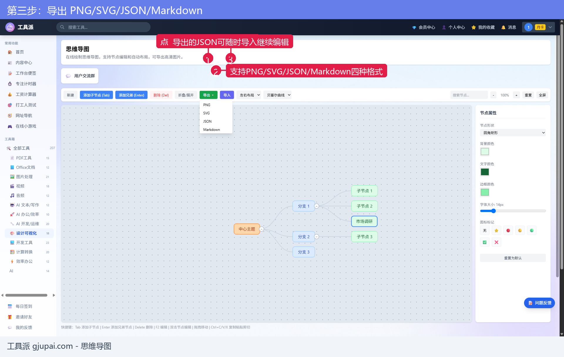 第三步：导出 PNG/SVG/JSON/Markdown