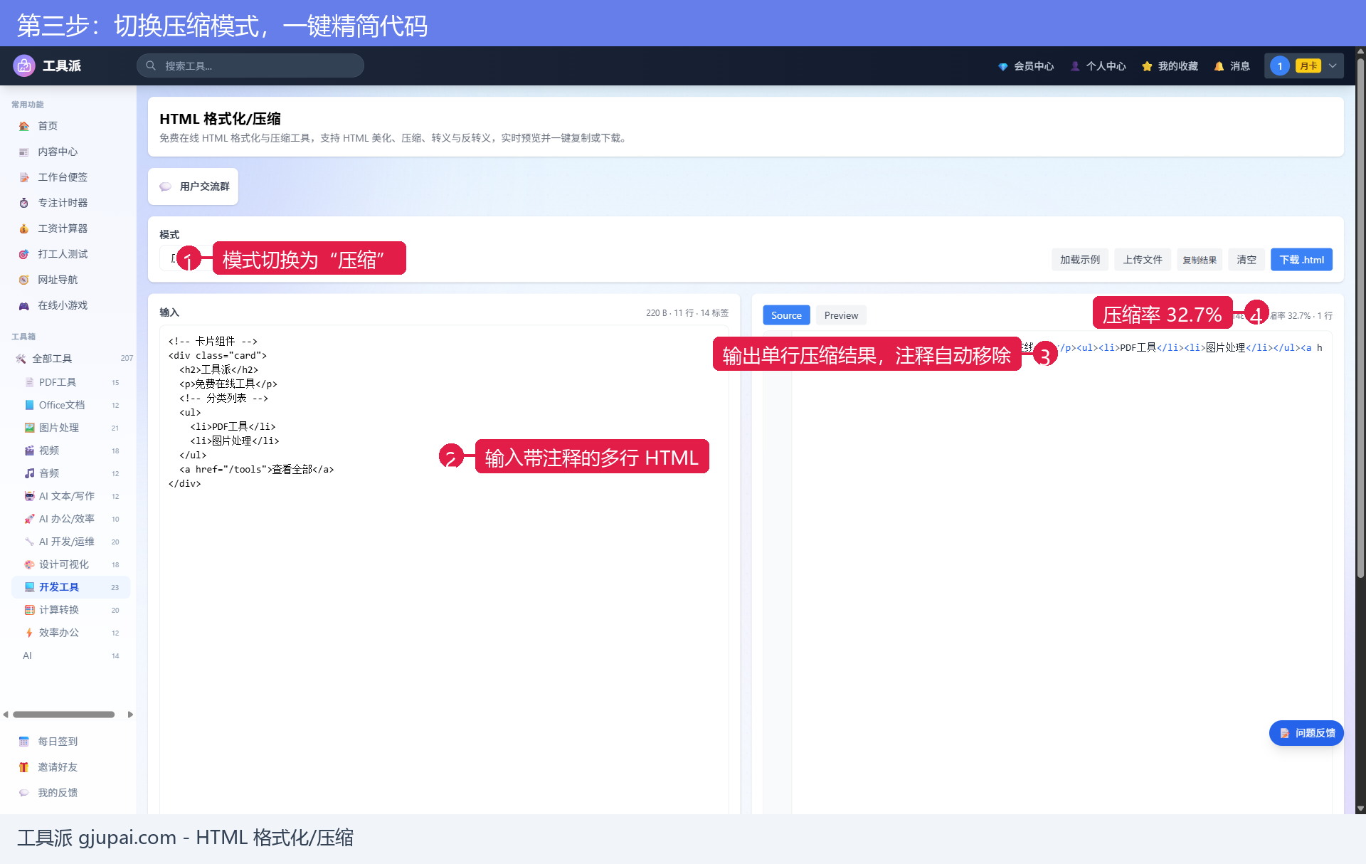 HTML 压缩效果
