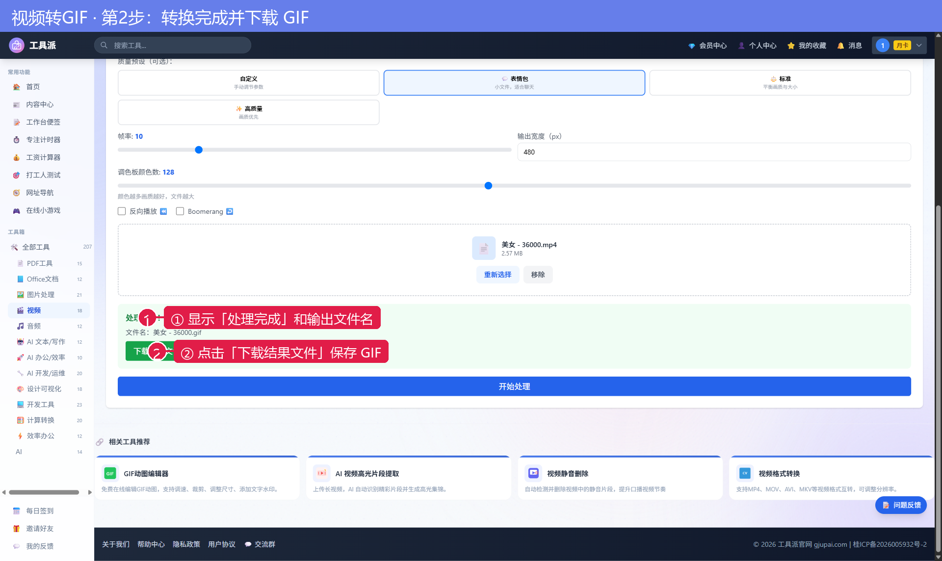 第3步:转换完成并下载GIF